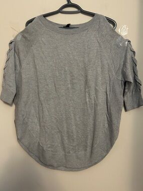 Express light grey cotton/rayon pullover with lace up decor on sleeves size XS